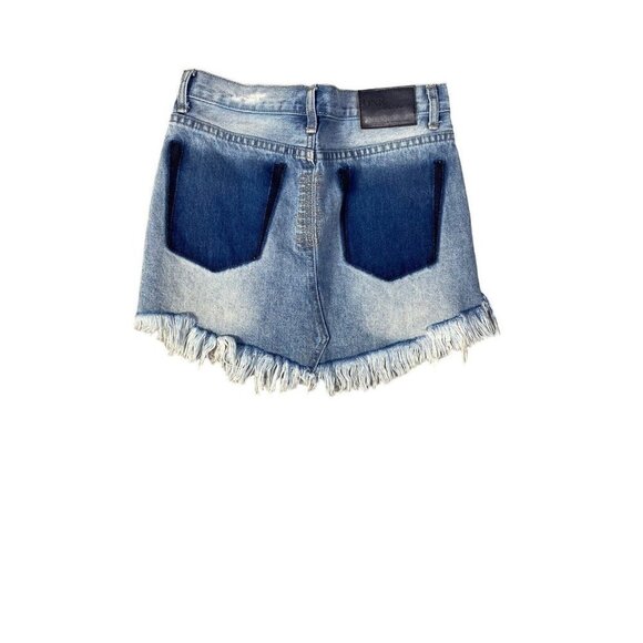 One Teaspoon Womens Junkyard Distressed Blue Denim Skirt Size 24 - Picture 3 of 6